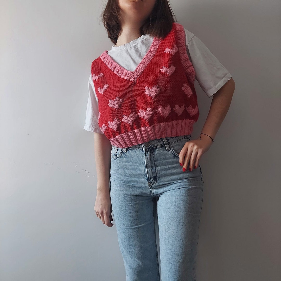 【GRAVER】23FW★ Heart Board Embroidery Knit Vest Yojeasrio Women Heart Cardigan Sweater Vest Sleeveless