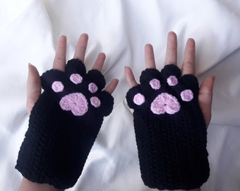 Guanti a zampa di gatto / Guanti a zampa di gatto lavorati a maglia / Guanti senza dita Kawaii / Regalo di Natale / Regalo personalizzato / Guanti neri - bianchi / Artigli di gatto
