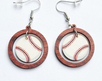 Wooden Baseball Earrings