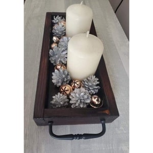 Long rustic wooden centrepiece box/long wooden crate box with handles/shou sugi ban wood box