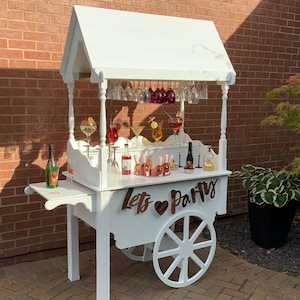 Candy Cart, Champagner Wagen, Prosecco Wagen, Getränkewagen, tragbare Bar, Champagnerbar, Mimosa Stand voll zusammenklappbar, weißer Holzwagen,