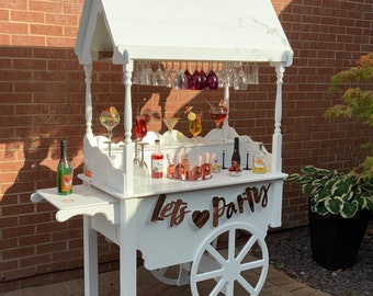 Candy Cart, Champagne cart, Prosecco cart, drinks trolly, portable bar, champagne bar, Mimosa Stand fully collapsible, wooden white cart,