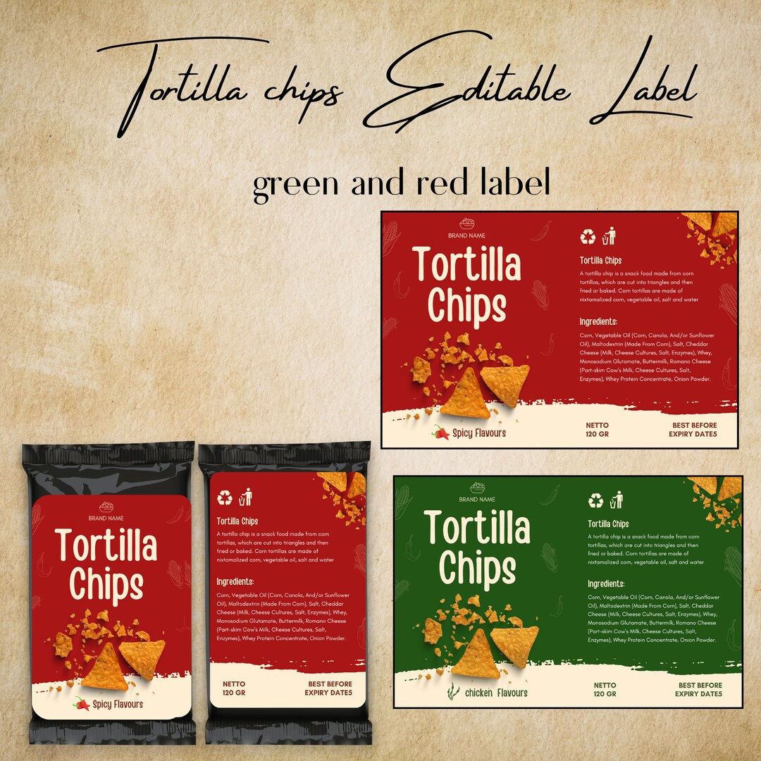 Tortilla Chips Pack Label Chips Bag Label party Chip Bag Etsy