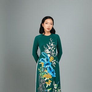 Custom Green Hand-Painted Ao Dai - Silk Vietnamese Dress by Mark&Vy