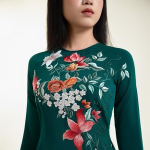 Custom-made Green Silk Ao Dai with Floral Embroidery