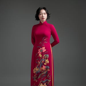 Handpainted Lotus Ao Dai