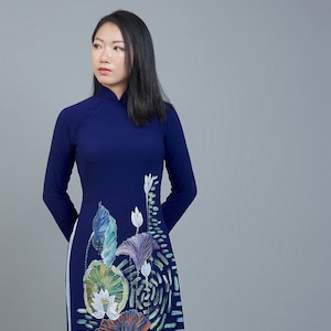 Lotus Motfi Hand-Painted Ao Dai - Custom Silk Vietnamese Dress