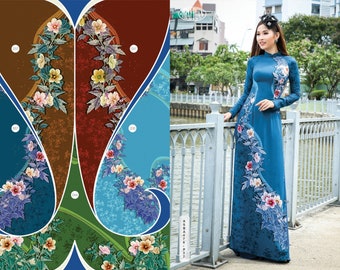 Custom made Vietnamese ao dai dress in Thai Tuan printed fabric
