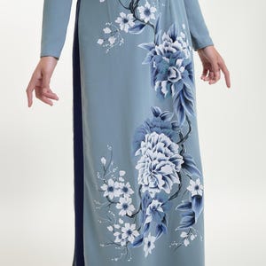 Hand-Painted Floral Gray Silk Ao Dai - Custom Fit