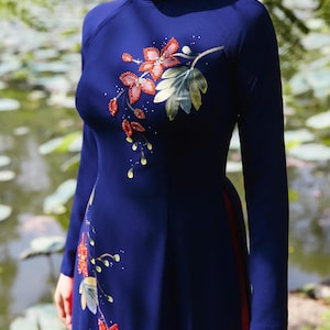 Blue Ao Dài with Handcrafted Flowers & Crystals