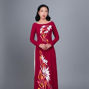 Custom Red Hand-Painted Ao Dai - Silk Vietnamese Dress
