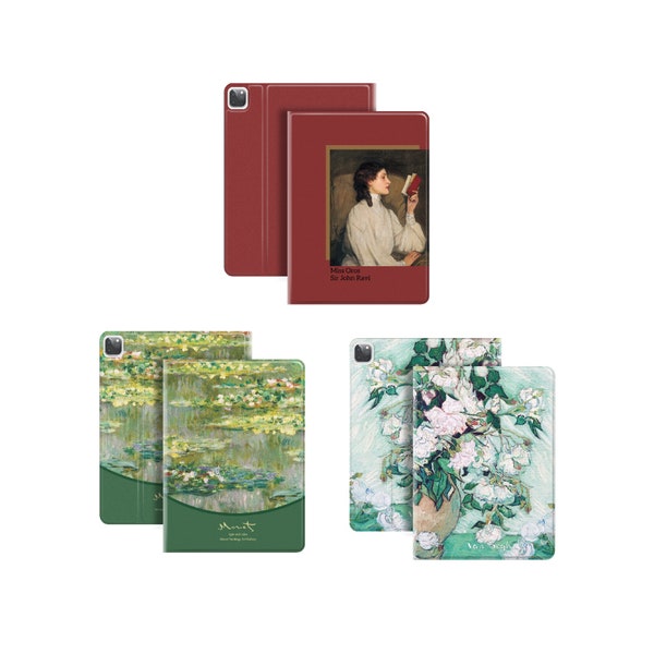 iPadcase Monet Vangogh iPadcover Tischhülle Mädchen Buch ereadercase ölgemalt Mint Wasser Lilien Kunstwerk