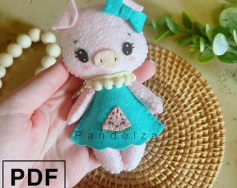 Pig felt doll PDF Pattern. DIY felt toys doll plushie/ baby mobile/ nursery/ ornament. Hand sewing pattern. Farm animal pattern.