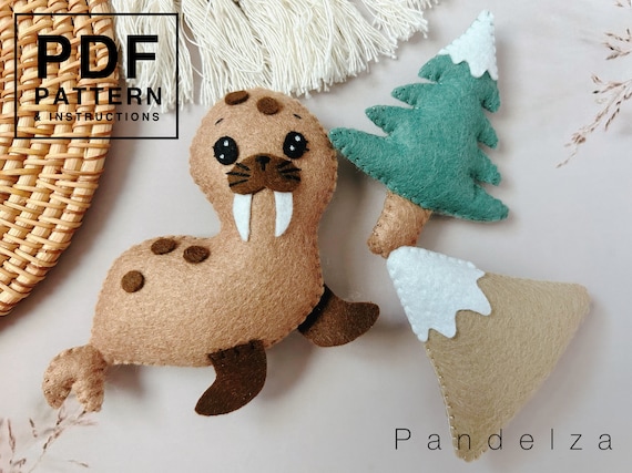 Felt Walrus, Tree, Mountain Sewing PDF Pattern. Woodland Felt Craft DIY, Plush Ornament Template, Instant Download. Animal pattern.
