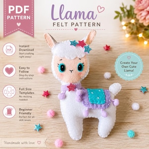 Felt Llama Felt Sewing Pattern and instructions. DIY felt Toys. Felt pattern. Animal pattern. Plush pattern. Llama pattern (PDF Pattern).