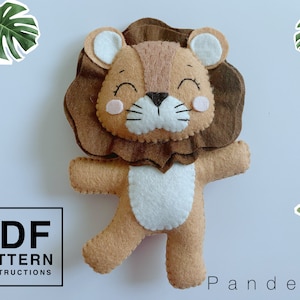 Lion felt sewing PDF Pattern. DIY lion toy plush/ baby mobile/ ornament/ decoration. Easy sewing pattern with instruction step by step.