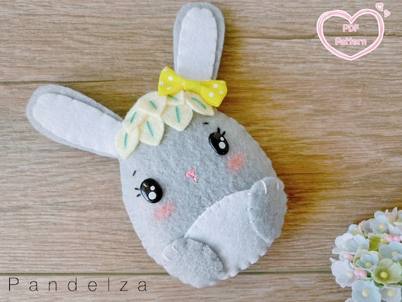 DIY Cute bunny PDF Pattern. Easy felt sewing pattern and tutorial. Bunny plush toy decoration and ornament.