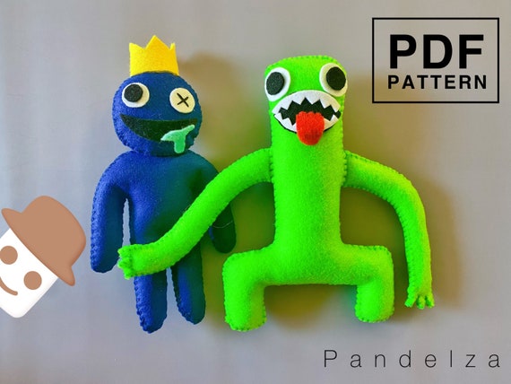 Rainbow Friends Blue and Green PDF Pattern. DIY felt softy Roblox toy. Easy  pattern with tutorial step by step. Great DIY gift for kids.