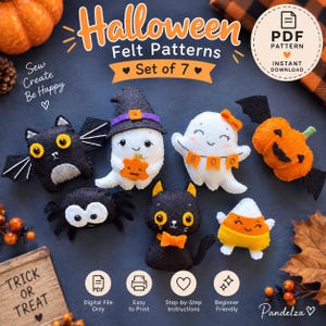 Felt Halloween Set PDF Pattern. Doll Pattern. Animal Pattern. Stuffed Halloween Pattern. DIY Felt Toys/ Ornament/ Garland... Great DIY Gift.