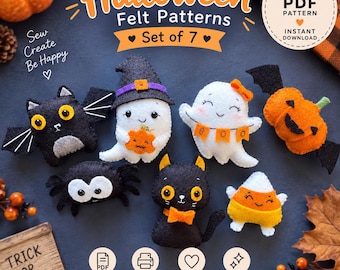 Felt Halloween Set PDF Pattern. Doll Pattern. Animal Pattern. Stuffed Halloween Pattern. DIY Felt Toys/ Ornament/ Garland... Great DIY Gift.