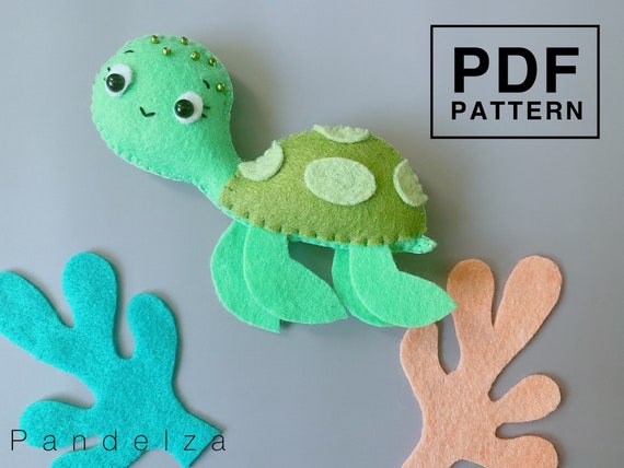 Turtle felt PDF Pattern. DIY softy toy sea animal. Easy pattern with tutorial step by step picture. DIY Baby mobile toy/ ornament