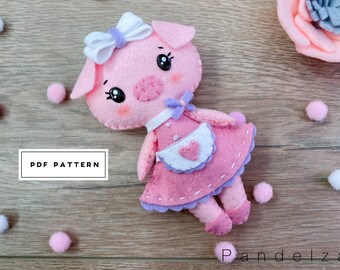Pig doll PDF pattern. Felt pig softy doll pattern. Easy DIY pig felt toy for Baby mobile toy/ decoration/ nursery/ ornament.