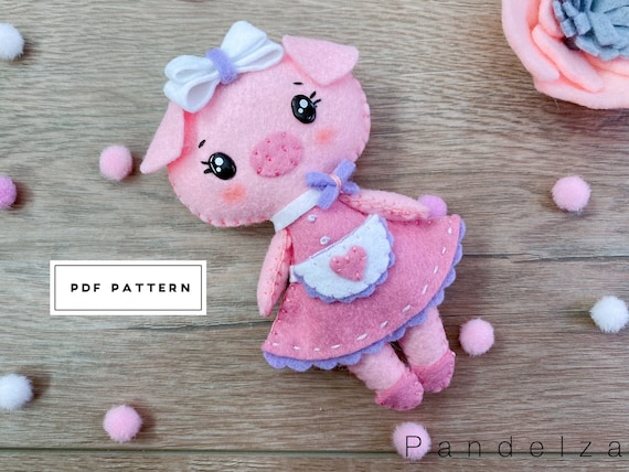 Pig doll PDF pattern. Felt pig softy doll pattern. Easy DIY pig felt toy for Baby mobile toy/ decoration/ nursery/ ornament.