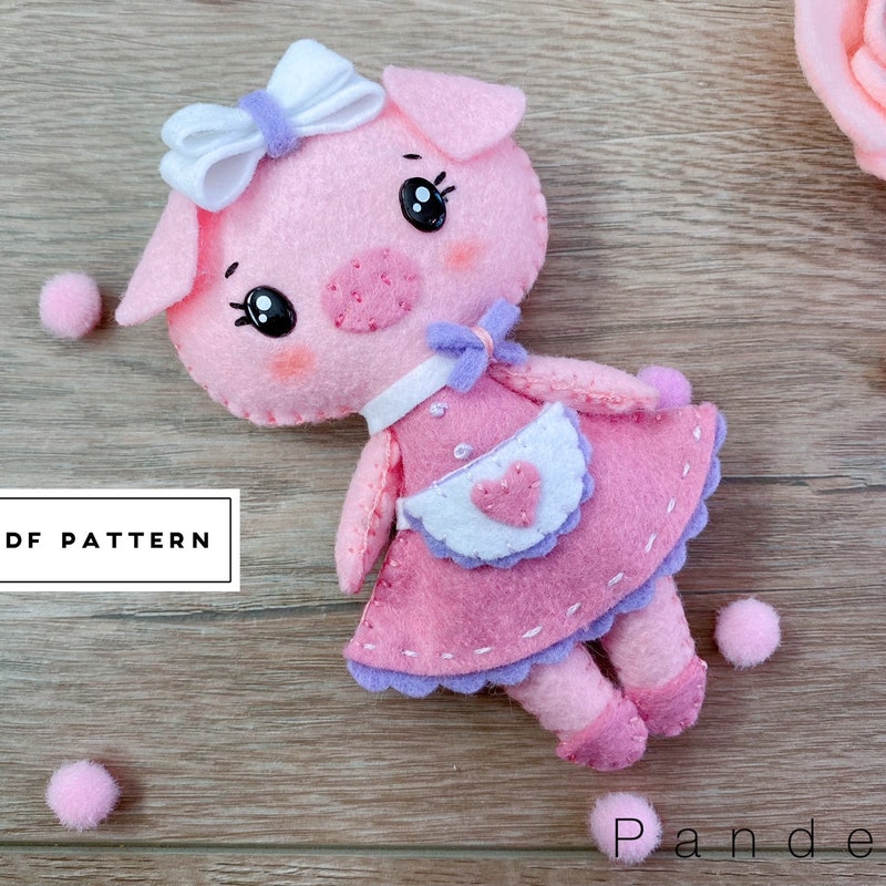 Girl Piggie - Handmade Felt Work Stuffed Soft Toy main image 1