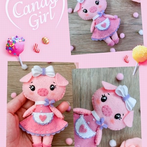 Girl Piggie - Handmade Felt Work Stuffed Soft Toy