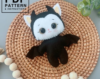 Bat Cat Felt Doll PDF Pattern. Sewing Pattern. Animal Template. Plush Pattern. Doll Pattern. DIY Felt Halloween Toys, Ornament, Decoration.