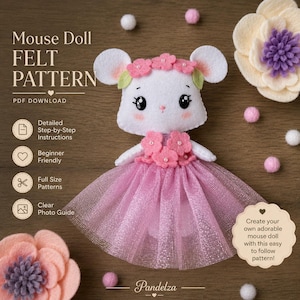 Felt Mouse & Flower PDF Patterns. Ballerina Animal Patterns. Stuffed Animal. Felt Toys Pattern. Cute Plush Doll. DIY Felt Doll. DIY Gift.