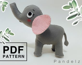 Filz Elefant Schnittmuster. Filztier. Stofftier Schnittmuster. Süsses Filzplüsch. Dschungeltier Muster. DIY Filztier (PDF-Schnittmuster)
