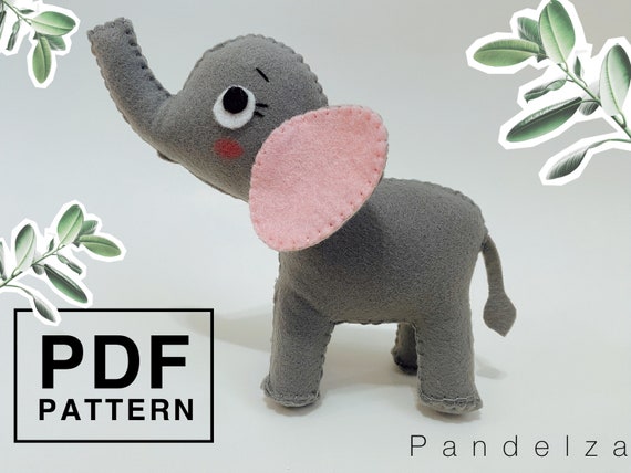 Cute Elephant PDF Pattern. Easy sewing felt elephant can stand with instruction. DIY plush toy/ decoration.