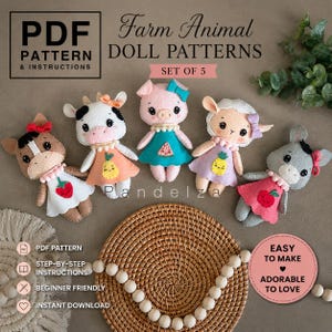 Felt Farm Animal Doll Sewing Patterns Set of 5 (PDF). Felt Animals. Stuffed Toys Patterns. Cute Plush Doll. DIY Felt Toys/ Mobile/ Nursery.