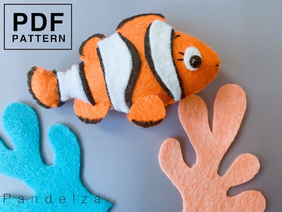 Clown fish PDF Pattern. DIY softy stuffed toy sea animal. Easy pattern with tutorial step by step pictures.