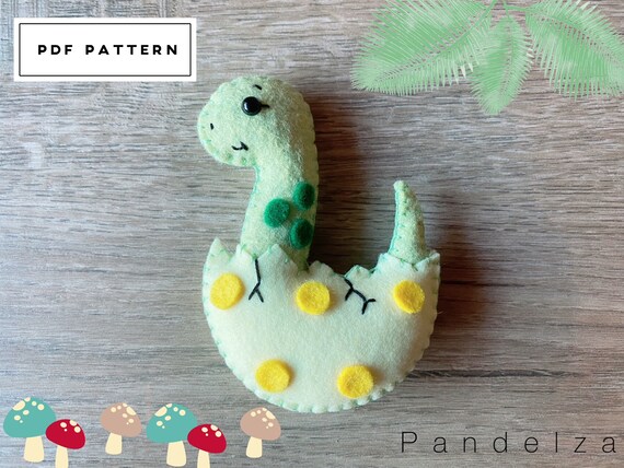 Cute dinosaur baby PDF pattern. Dinosaur baby in eggs felt pattern. DIY baby mobile toy/Ornament/ Toy gift idea pattern.