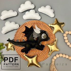 Dragon set felt PDF Pattern. Sewing shadow Dragon animal, star, diamond, cloud. DIY felt toys, baby mobile, garland, nursery, gift toys.