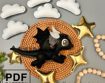 Felt Dragon Sewing Pattern Set: Star, Diamond, Cloud (PDF). Stuffed Animal Patterns. Dragon Pattern. Felt Animal Plushie. DIY Felt Toys.
