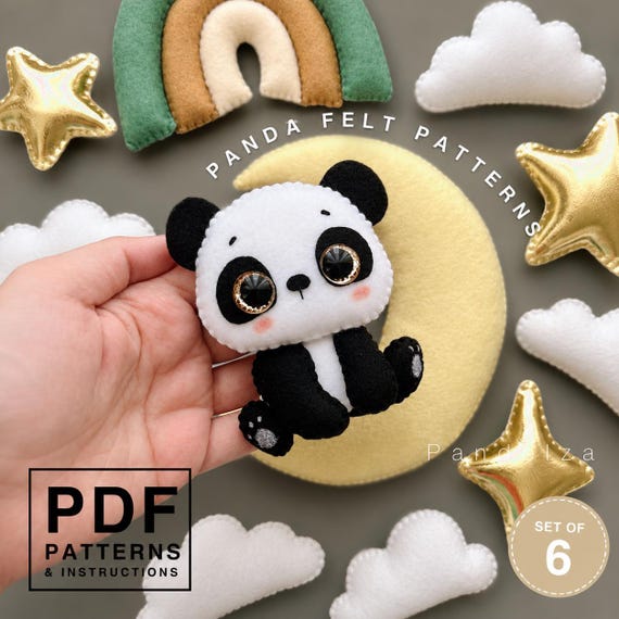 Panda on The Moon Felt PDF Pattern. Stuffed Animal Patterns. Cute felt Plush. Felt Panda Toys. DIY Felt Toys/ Nursery Mobile Toys. DIY Gift.
