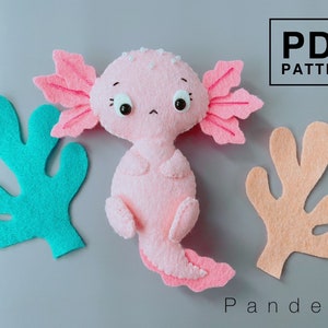 Baby Axolotl PDF Pattern. DIY sea animal felt softy toy. Easy pattern with tutorial. Cute decoration/ baby mobile/ ornament