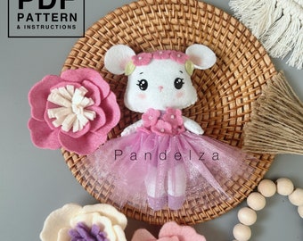 Mouse doll and flower PDF Pattern. Easy felt toys pattern with instructions. DIY cute mouse toys, baby mobile, garland, decoration…