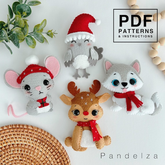 Christmas animals set PDF Pattern with step by step instructions. DIY felt toys ornaments/ decoration/ garland for Christmas. Great DIY gift