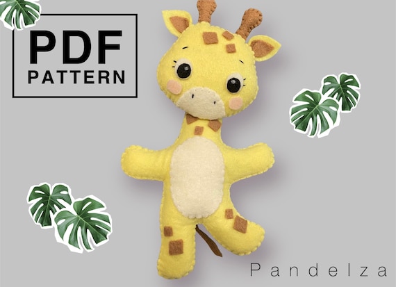 Giraffe felt sewing Pattern and instructions. Easy DIY jungle animal/ Safari softy toy pattern.  Baby mobile/ plush/ ornament/ decoration.