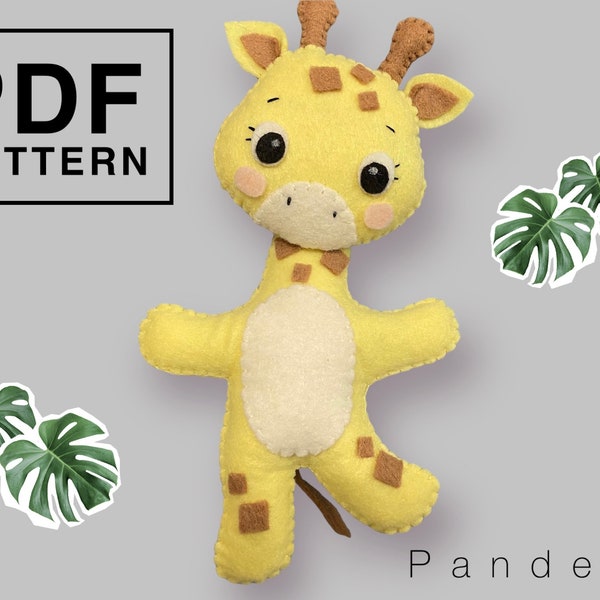 Giraffe felt sewing Pattern and instructions. Easy DIY jungle animal/ Safari softy toy pattern.  Baby mobile/ plush/ ornament/ decoration.