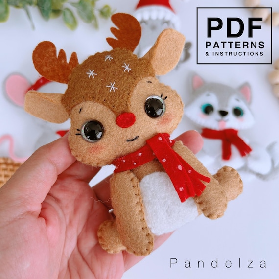 Christmas reindeer PDF Pattern with instructions. DIY felt toys ornaments/ decoration/ garland for Christmas. Great DIY gift