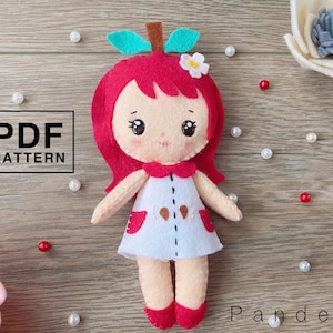 Cute apple girl felt doll PDF Pattern. DIY apple doll softy stuffed toy. Hand sewing with Tutorial PDF pattern.