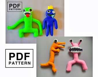 Ensemble de 4 motifs PDF en feutre Rainbow Friends (bleu, vert, orange, rose). Patron de couture et tutoriel de jouet en feutre DIY. Super cadeau DIY pour les enfants.