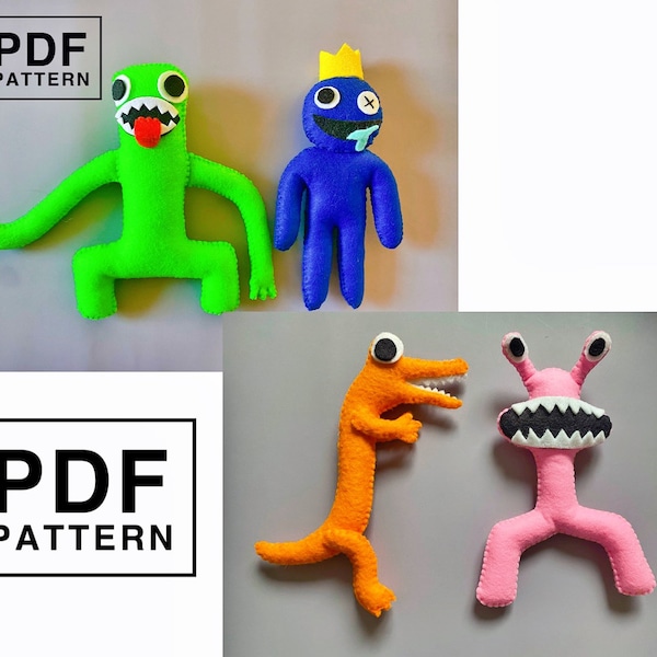 PDF Felt Pattern Rainbow Friends set of 4 (Blue, green, orange, pink). DIY felt toy sewing pattern and tutorial. Great DIY gift for kids.