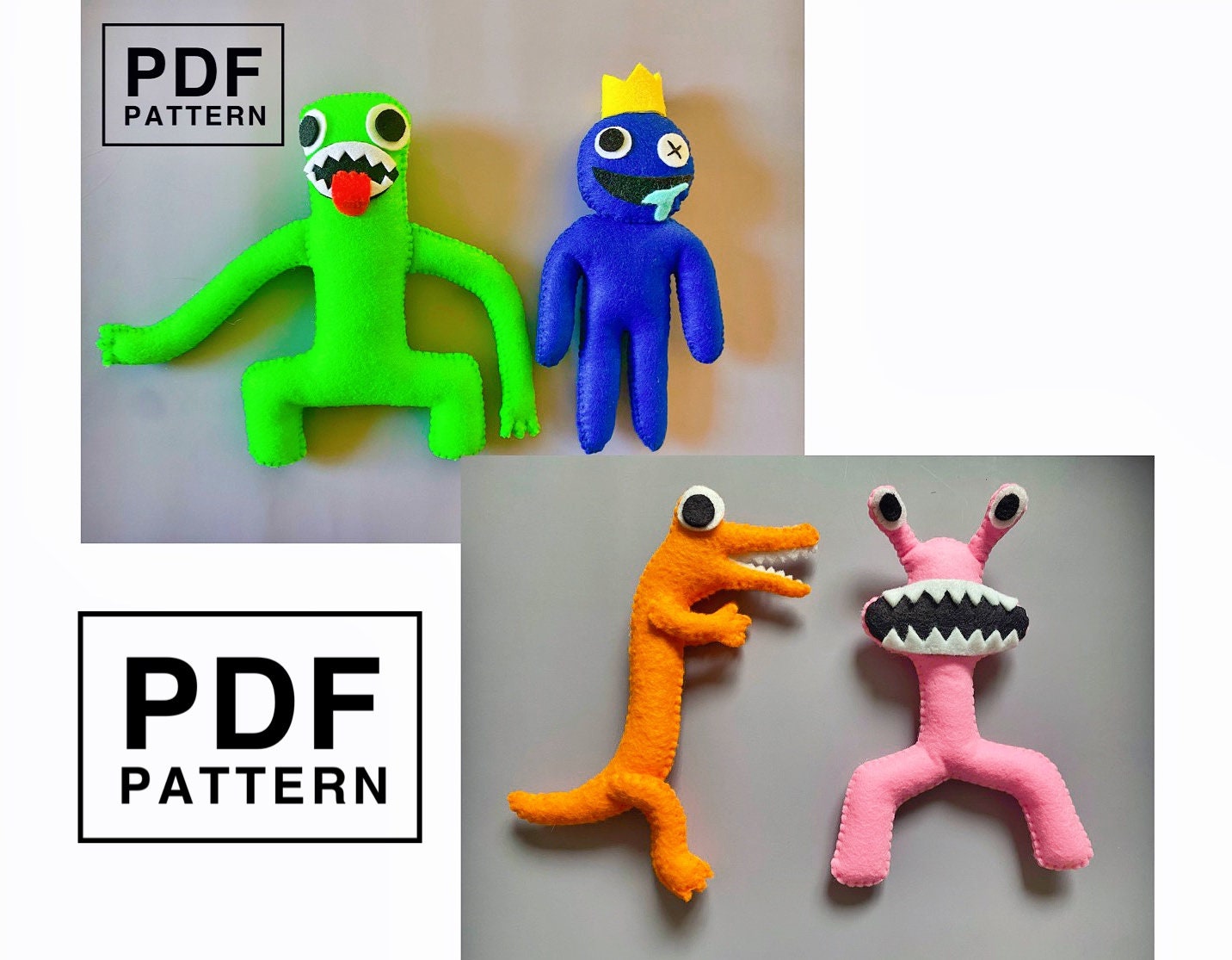 Rainbow Friends Green Felt PDF Pattern. DIY Roblox (Instant Download) 