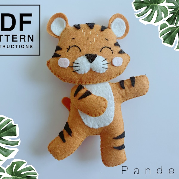 PDF Pattern: Tiger jungle animal felt sewing. Easy sewing pattern. DIY tiger softy toy plush/ baby mobile toy/ ornament/ decoration pattern.